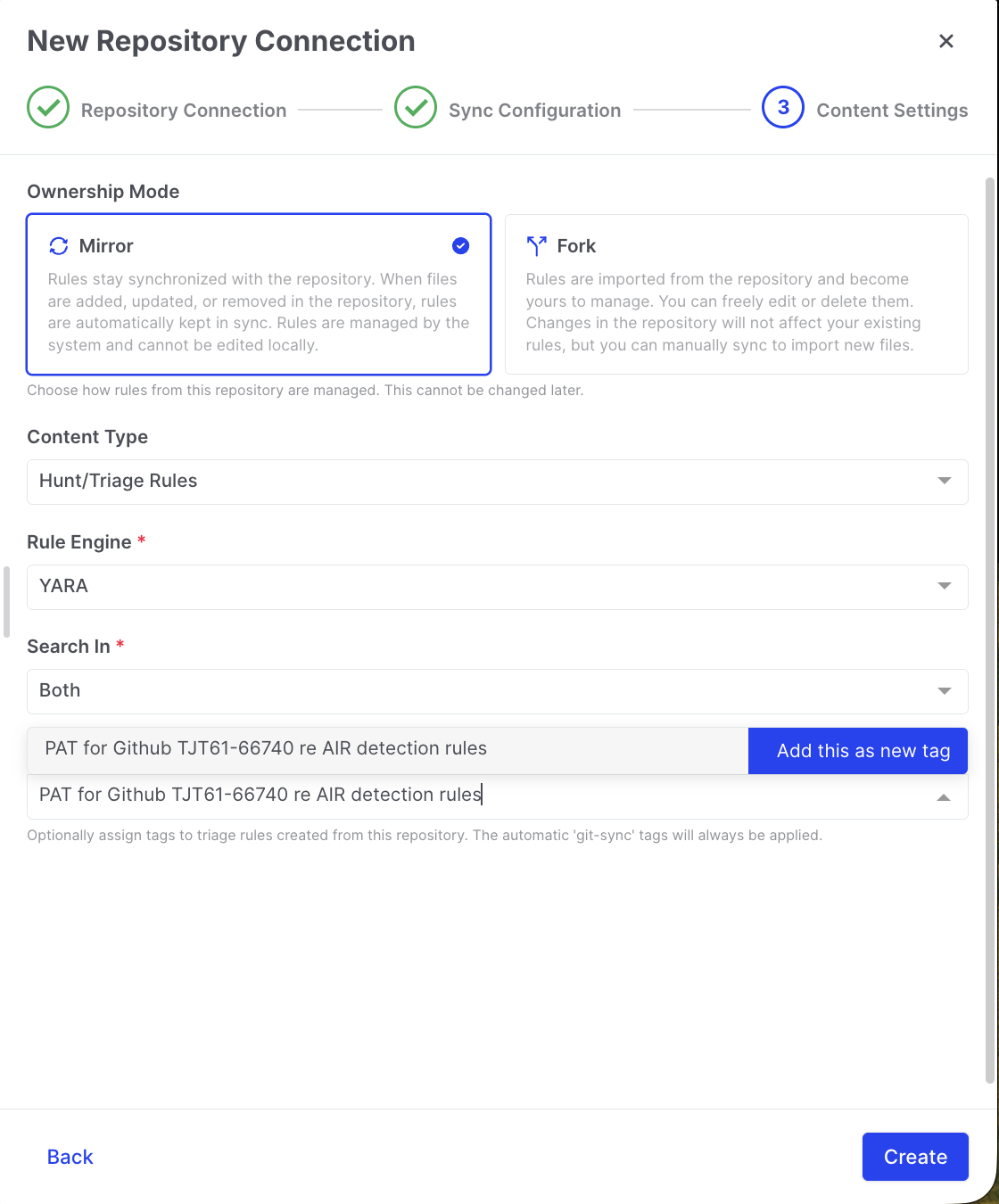 Git Repositories: Content Settings